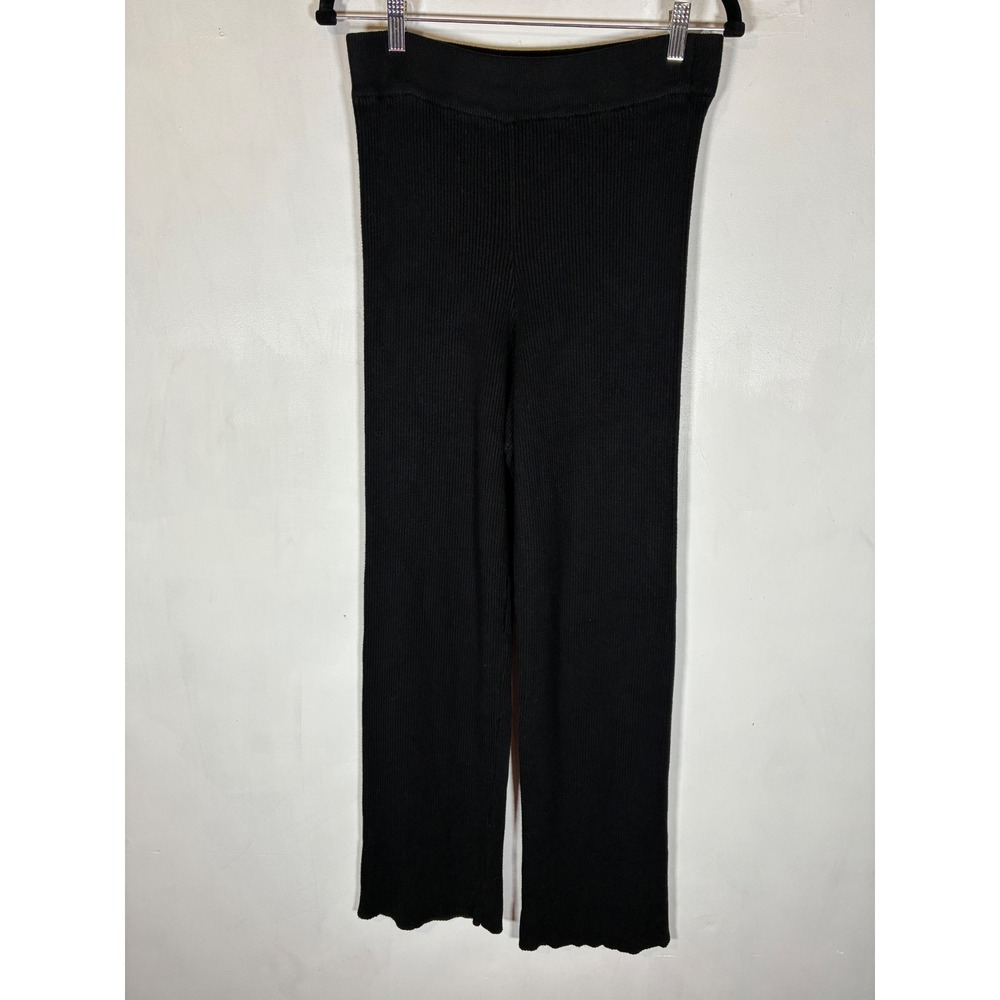 Abercrombie & Fitch M Black Ribbed Knit Pull On Pants High Rise Wide Leg